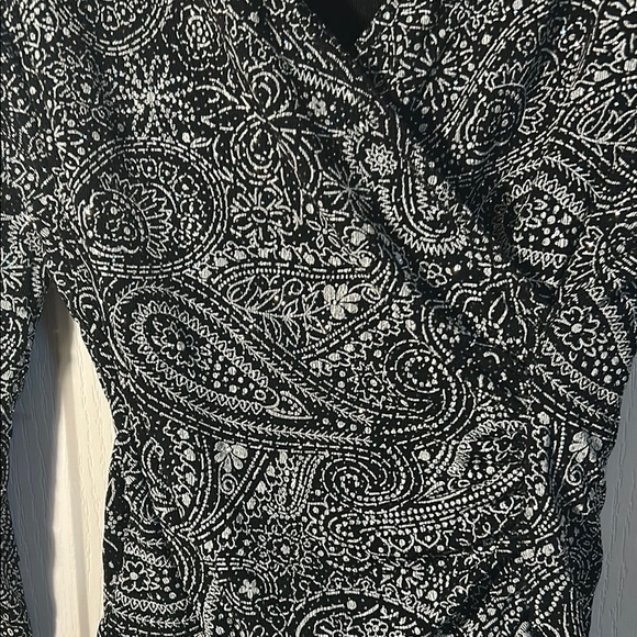 90’s Black and Silver Paisley Sparkly Wrap Top - Picture 2 of 6